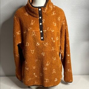 Cruel Denim Sherpa Pullover XXL Rust Snap Fleece Western Aztec Print